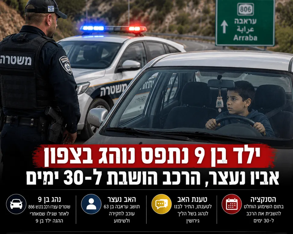 ילד בן 9 נתפס נוהג בצפון, אביו נעצר