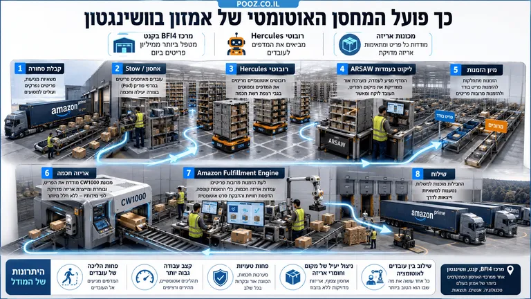 כך פועל המחסן האוטומטי של אמזון בוושינגטון
