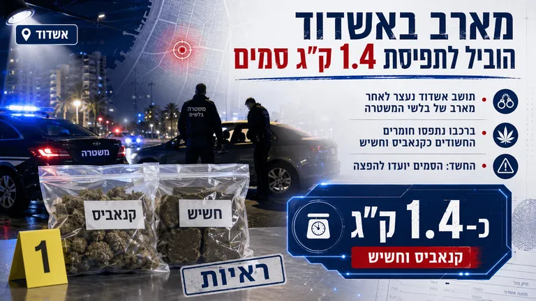 תמונה עבור הכתבה: מארב באשדוד הוביל לתפיסת 1.4 ק"ג סמים