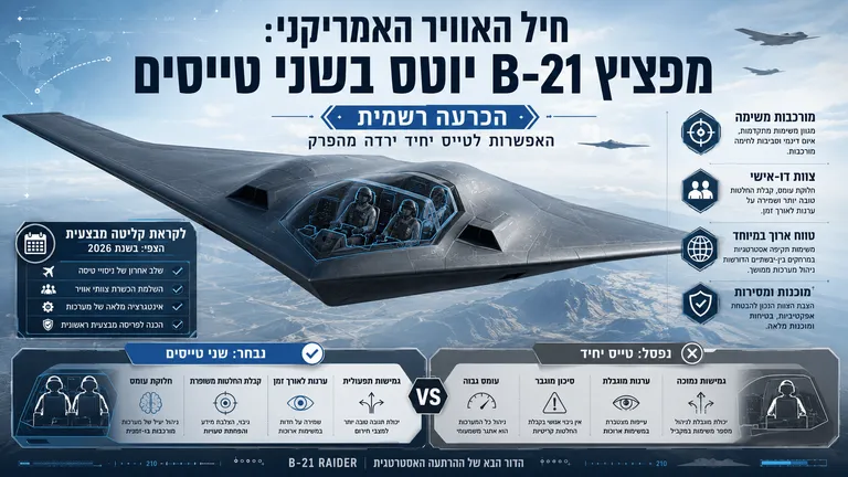 תמונה עבור הכתבה: חיל האוויר האמריקני: מפציץ B-21 יוטס בשני טייסים