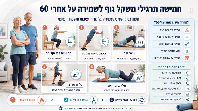 תמונה עבור הכתבה: חמישה תרגילי משקל גוף לשמירה על כוח אחרי 60