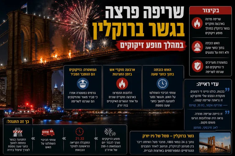 תמונה עבור הכתבה: שריפה פרצה בגשר ברוקלין במהלך מופע זיקוקים