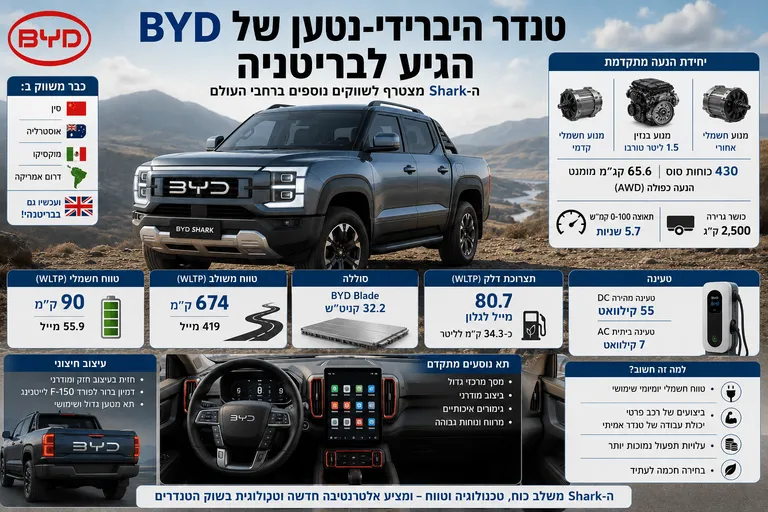 תמונה עבור הכתבה: טנדר היברידי־נטען של BYD הגיע לבריטניה