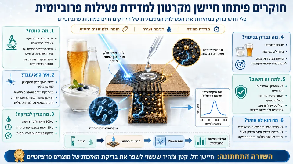 חיישן מקרטון מודד פעילות מטבולית של חיידקים חיים ביוגורט, בירה לא מסוננת ומזונות פרוביוטיים.