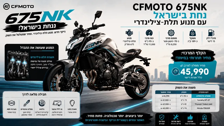 CFMOTO 675NK נחת בישראל עם מנוע תלת־צילינדרי