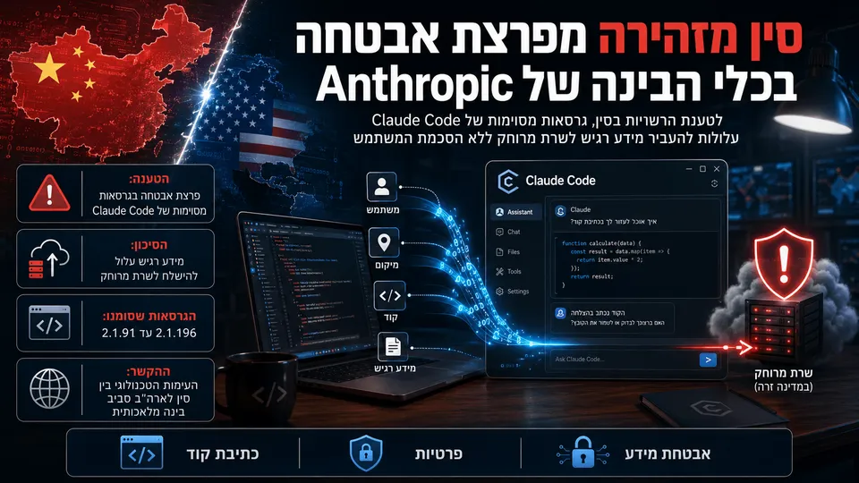 סין מזהירה מפרצת אבטחה בכלי הבינה של Anthropic