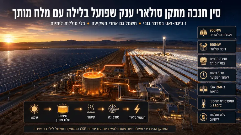 תמונה עבור הכתבה: סין חנכה מתקן סולארי ענק שפועל בלילה עם מלח מותך