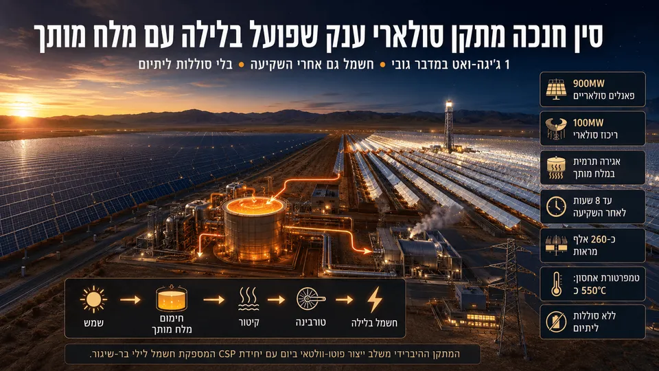 סין חנכה מתקן סולארי ענק שפועל בלילה עם מלח מותך