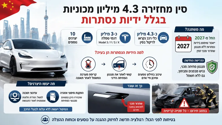 סין מחזירה 4.3 מיליון מכוניות בגלל ידיות נסתרות