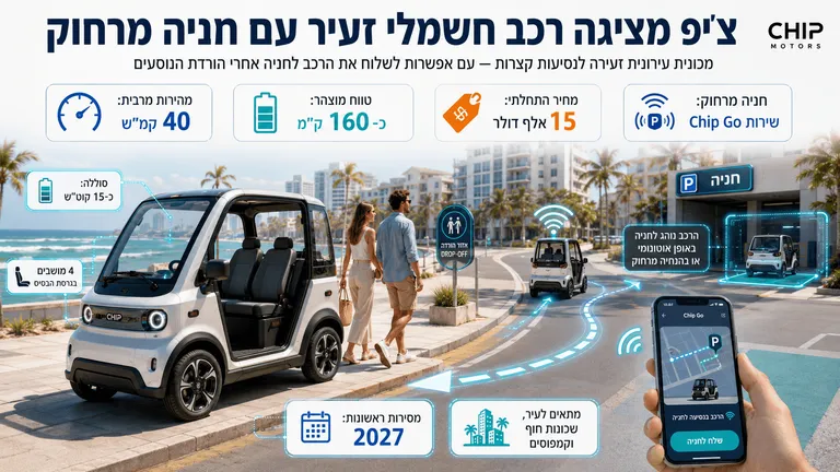תמונה עבור הכתבה: צ'יפ מציגה רכב חשמלי זעיר עם חניה מרחוק