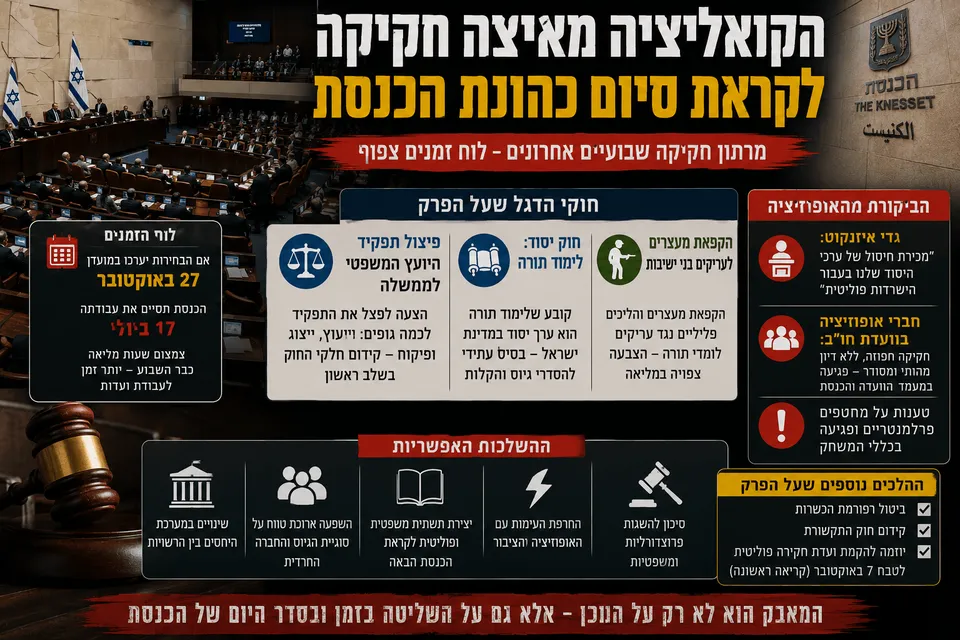 הקואליציה מאיצה חקיקה לקראת סיום כהונת הכנסת
