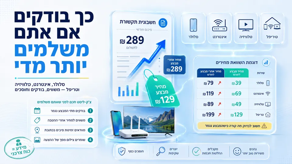 השוואת מחירי סלולר, אינטרנט, טלוויזיה וטריפל, עם חשבונית, מחירי מבצע וצ'קליסט לחיסכון.