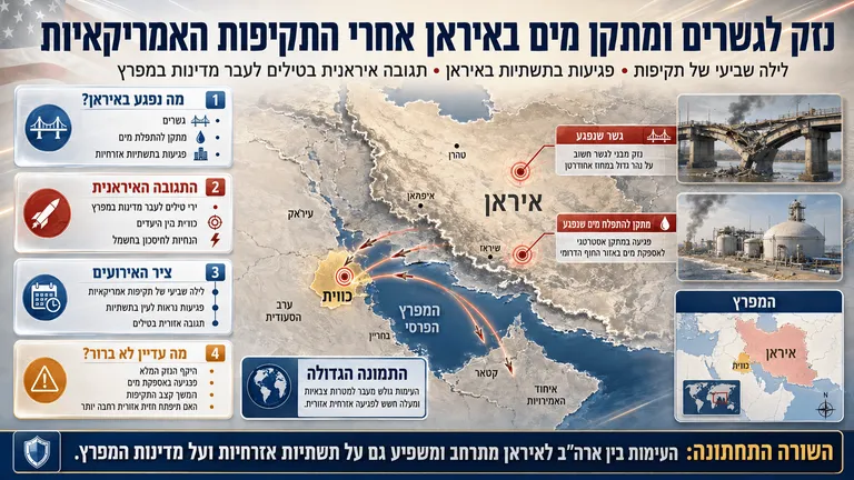 נזק לגשרים ומתקן מים באיראן אחרי התקיפות האמריקאיות