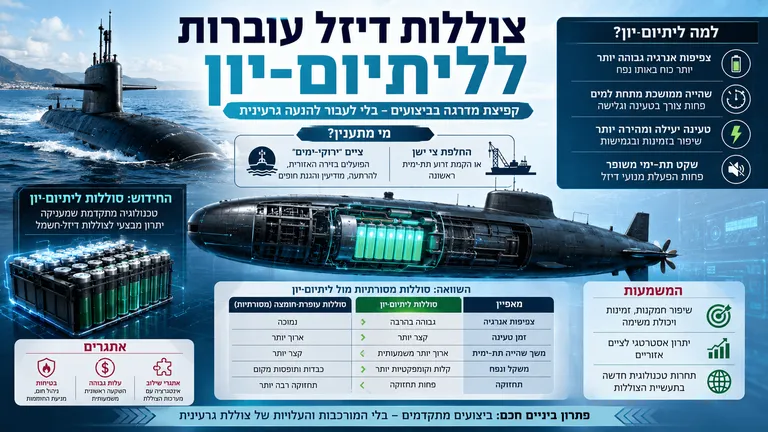 תמונה עבור הכתבה: צוללות דיזל עוברות לליתיום־יון