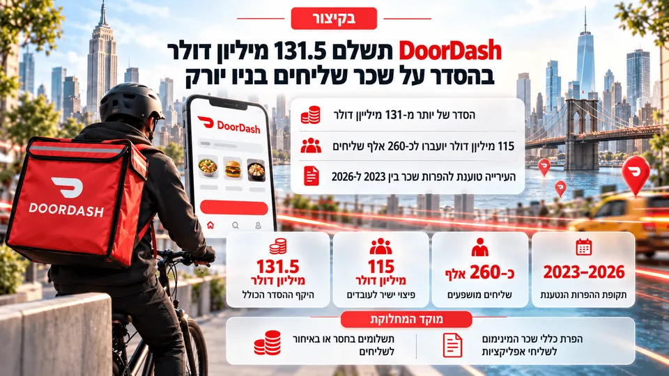 שליח DoorDash בניו יורק לצד נתוני הסדר השכר.
