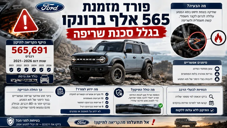 תמונה עבור הכתבה: פורד מזמנת 565 אלף ברונקו בגלל סכנת שריפה