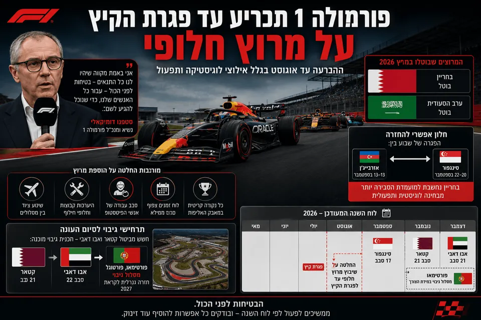 פורמולה 1 תכריע עד פגרת הקיץ על מרוץ חלופי