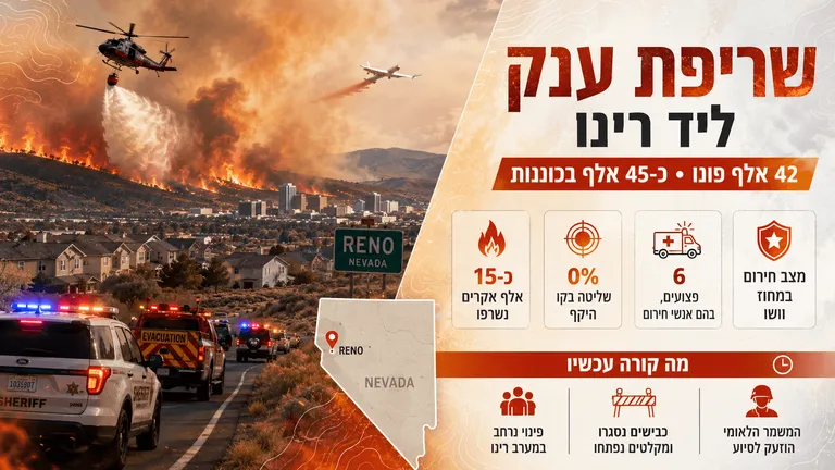 שריפת ענק ליד רינו: 42 אלף פונו, כ־45 אלף נוספים בכוננות