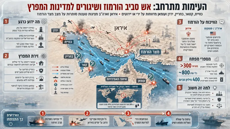 תמונה עבור הכתבה: העימות מתרחב: אש סביב הורמוז ושיגורים למדינות המפרץ