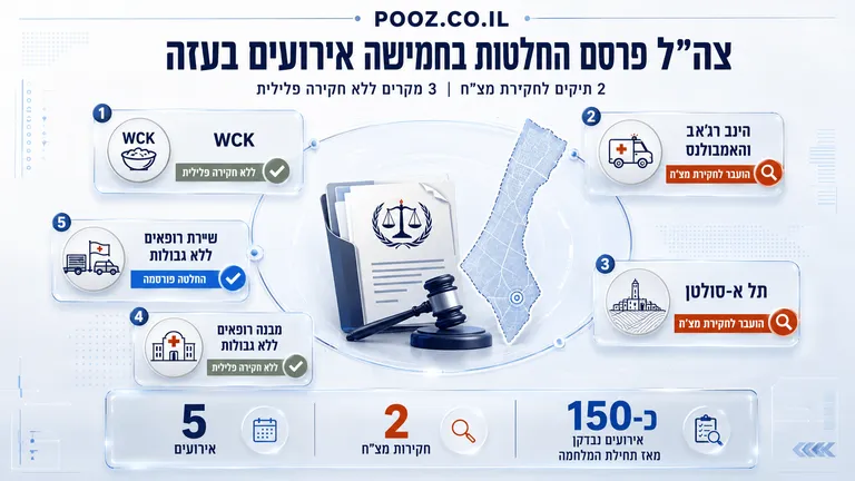 צה"ל פרסם החלטות בחמישה אירועים בעזה