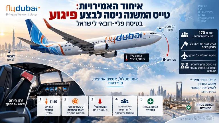 איחוד האמירויות: טייס המשנה בטיסת פליי־דובאי לישראל ניסה לבצע פיגוע