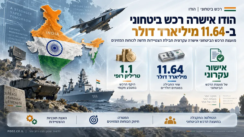 מפת הודו לצד מטוס קרב, ספינת מלחמה ורכב משוריין.