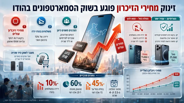זינוק מחירי הזיכרון פוגע בשוק הסמארטפונים בהודו