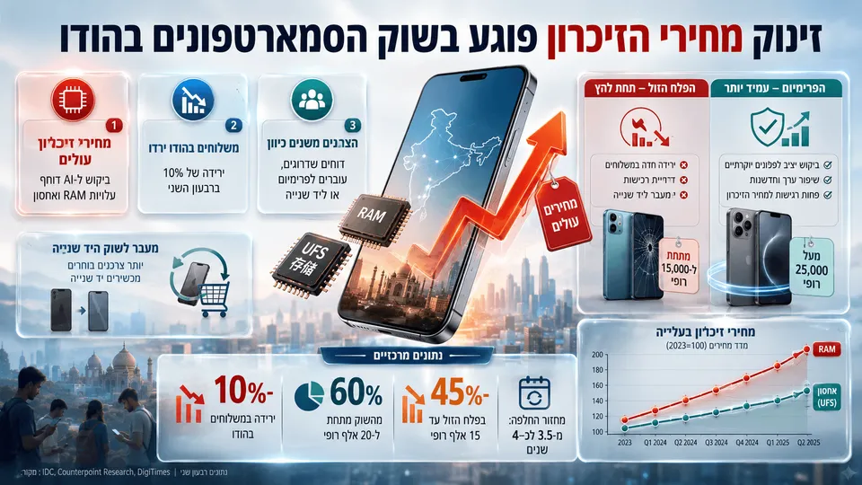 זינוק מחירי הזיכרון פוגע בשוק הסמארטפונים בהודו