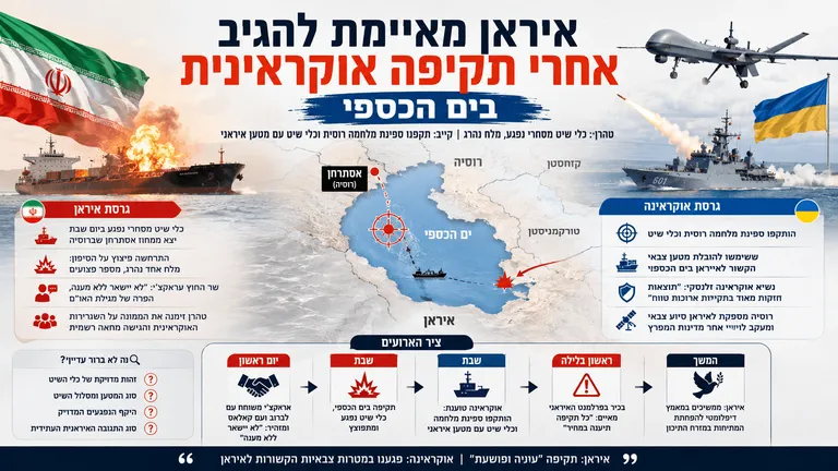 איראן מאיימת להגיב אחרי תקיפה אוקראינית בים הכספי