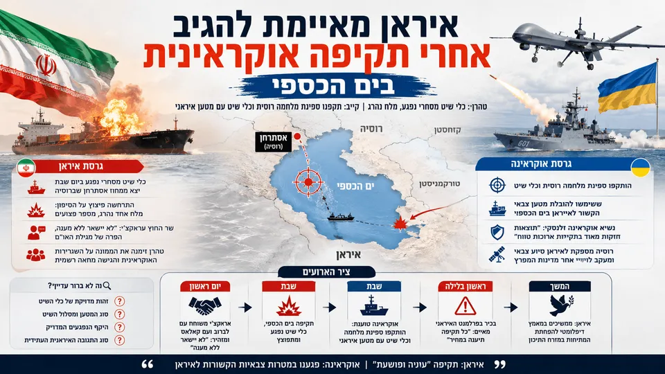 איראן מאיימת להגיב אחרי תקיפה אוקראינית בים הכספי