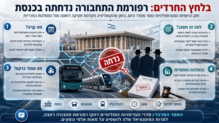 בלחץ החרדים: רפורמת התחבורה נדחתה בכנסת