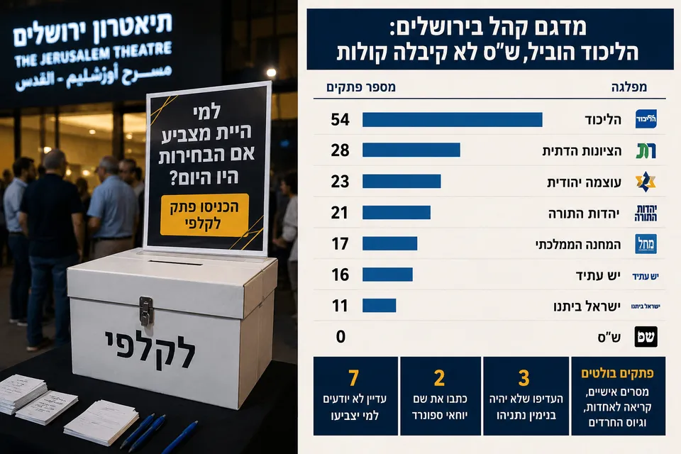מדגם קהל בירושלים: הליכוד הוביל, ש"ס לא קיבלה קולות