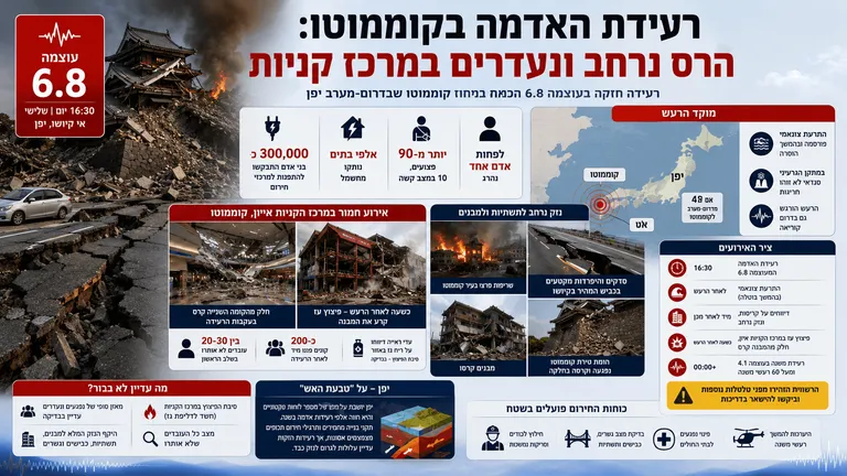 רעידת האדמה בקוממוטו: הרס נרחב ונעדרים במרכז קניות