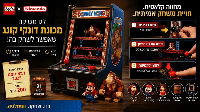 לגו משיקה מכונת דונקי קונג שאפשר לשחק בה