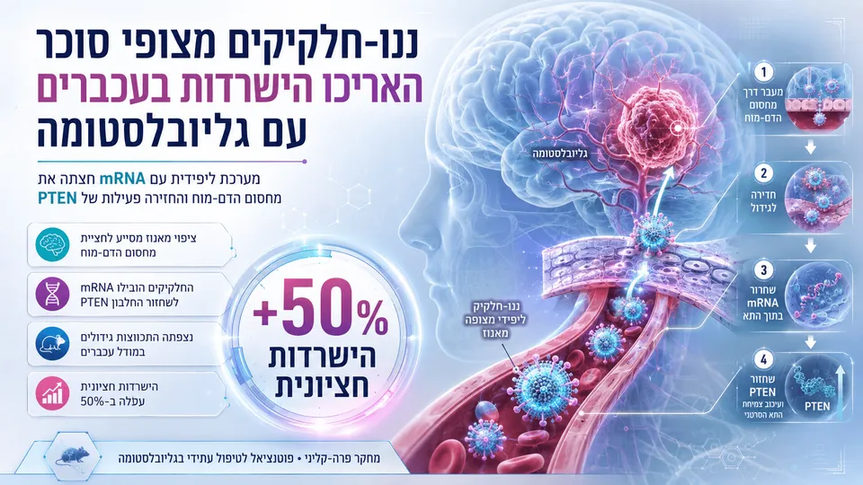 ננו־חלקיקים מצופי מאנוז חוצים את מחסום הדם־מוח ומובילים mRNA לגידול גליובלסטומה.