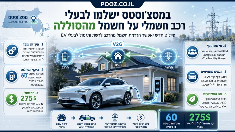 תמונה עבור הכתבה: במסצ'וסטס ישלמו לבעלי רכב חשמלי על חשמל מהסוללה