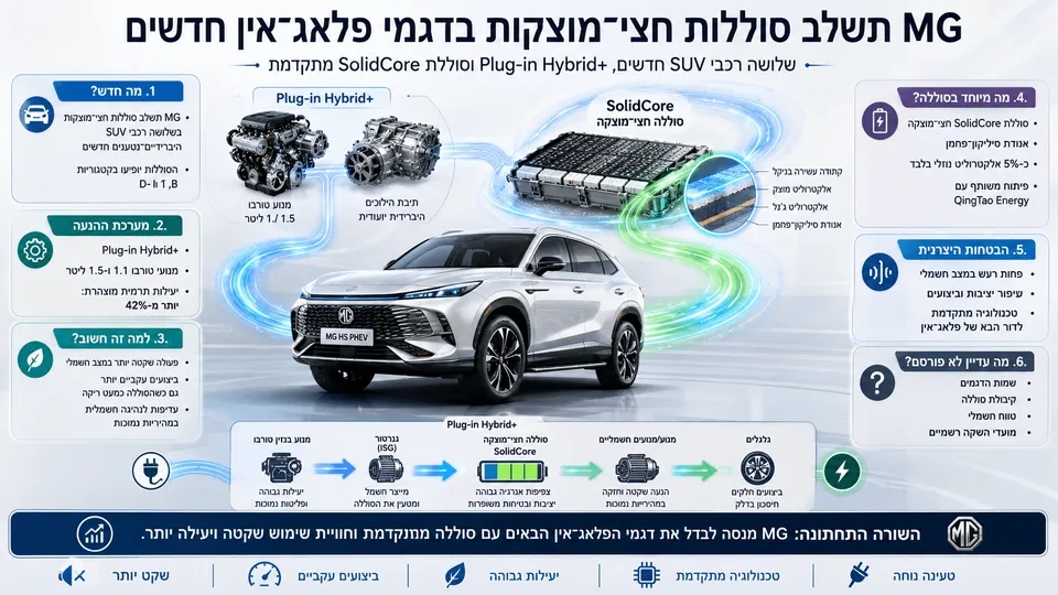 רכב SUV פלאג־אין של MG לצד סוללת SolidCore חצי־מוצקה ומערכת Plug-in Hybrid+ חדשה.