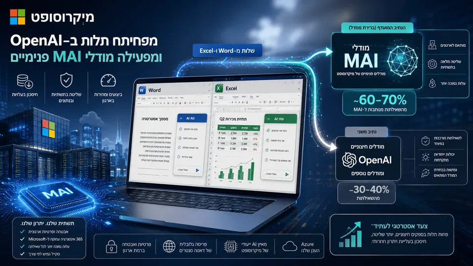 מיקרוסופט מפנה חלק מבקשות ה-AI ב-Word וב-Excel למודלי MAI פנימיים, לצד השוואה מול מודלים חיצוניים כמו OpenAI.