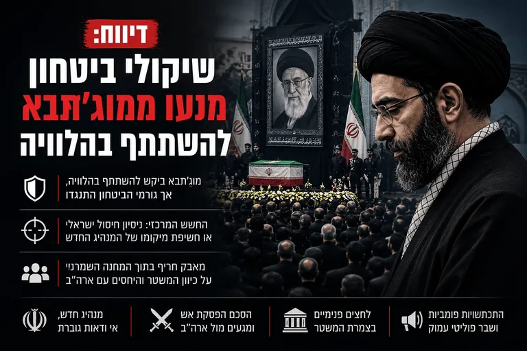 תמונה עבור הכתבה: דיווח: שיקולי ביטחון מנעו ממוג׳תבא להשתתף בהלוויה