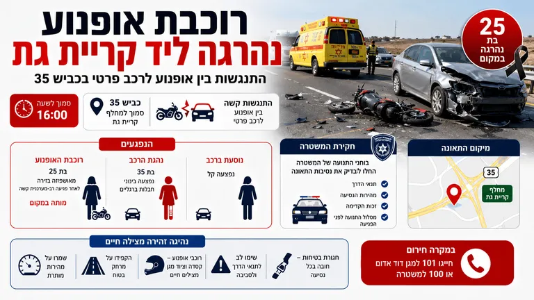 רוכבת אופנוע נהרגה ליד קריית גת