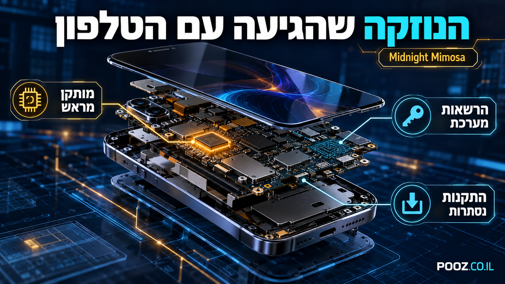 טלפון מפורק בשכבות עם שבב מודגש והרשאות מערכת