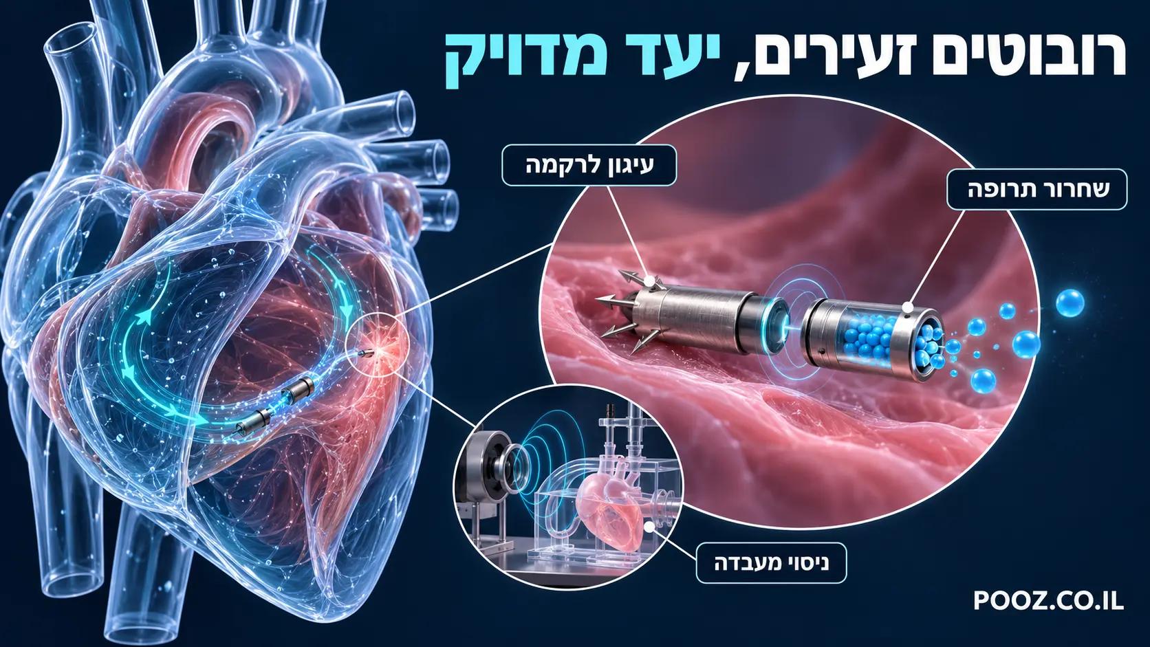 שני רובוטים מגנטיים זעירים להעברת תרופה לרקמת לב