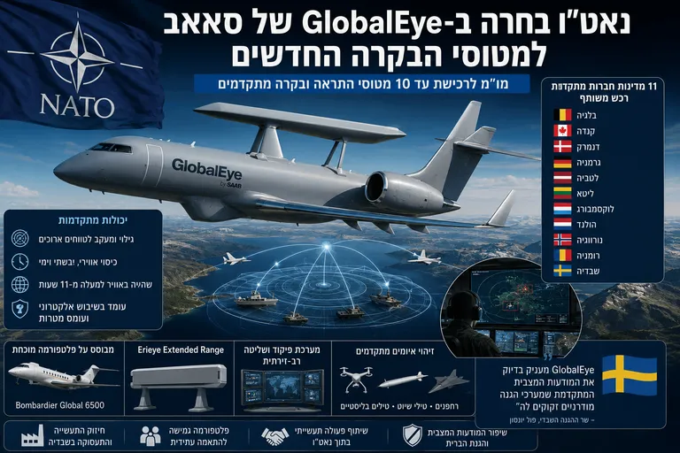 תמונה עבור הכתבה: נאט"ו בחרה ב-GlobalEye של סאאב למטוסי הבקרה