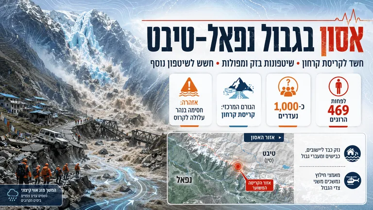 אסון בגבול נפאל–טיבט: לפחות 469 נהרגו, כאלף נעדרים
