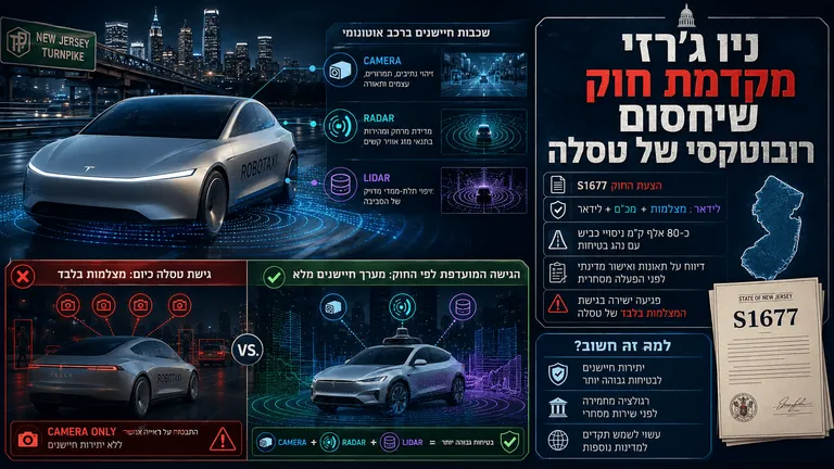 תמונה עבור הכתבה: ניו ג'רזי מקדמת חוק שיחסום רובוטקסי של טסלה