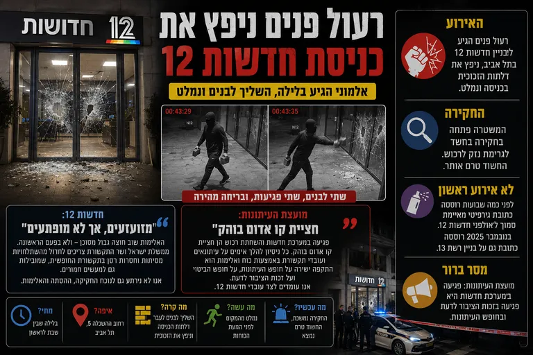 רעול פנים ניפץ את כניסת חדשות 12