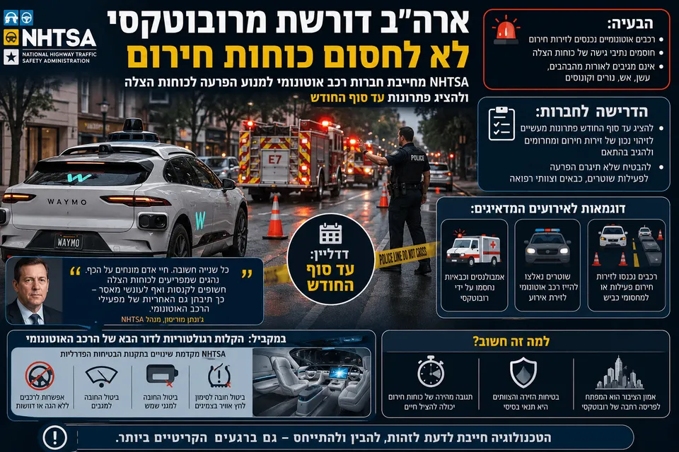 ארה"ב דורשת מרובוטקסי לא לחסום כוחות חירום