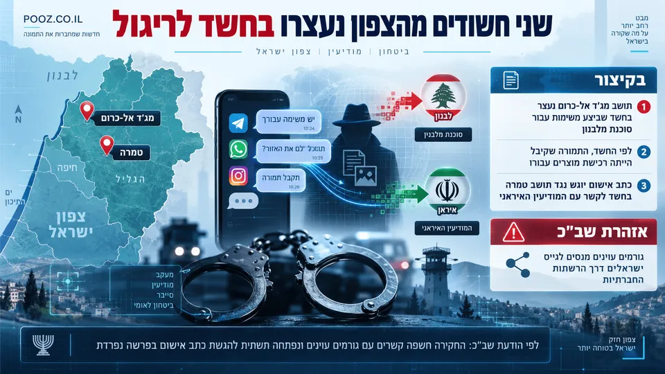 אזיקים, טלפון ומפת צפון ישראל לצד סמלי לבנון ואיראן.