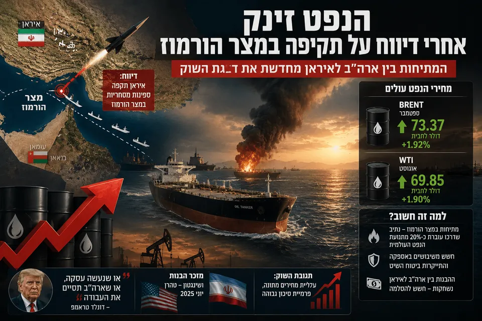 הנפט זינק אחרי דיווח על תקיפה במצר הורמוז