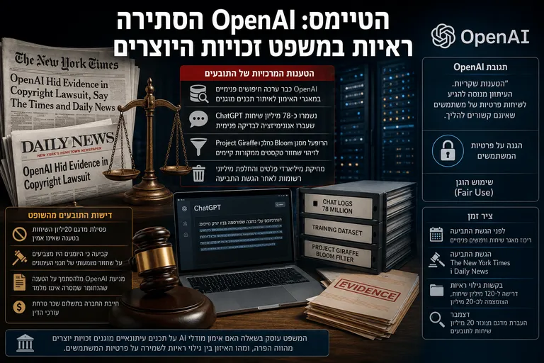 תמונה עבור הכתבה: הטיימס: OpenAI הסתירה ראיות במשפט זכויות היוצרים